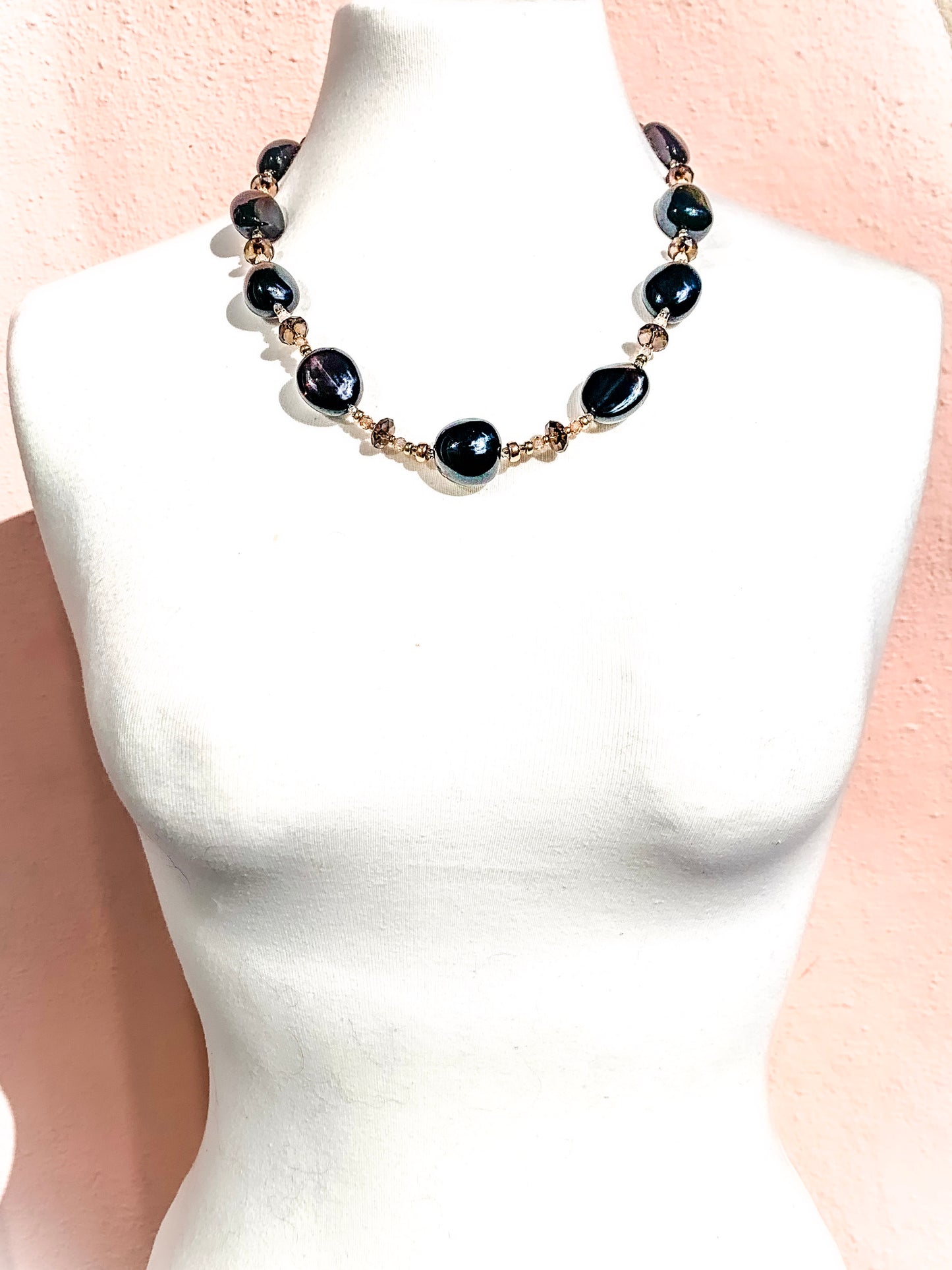 HAUTE - Smokey Quartz, Solid Yellow Gold, Rose Gold Filled, CZ Necklace / H 25