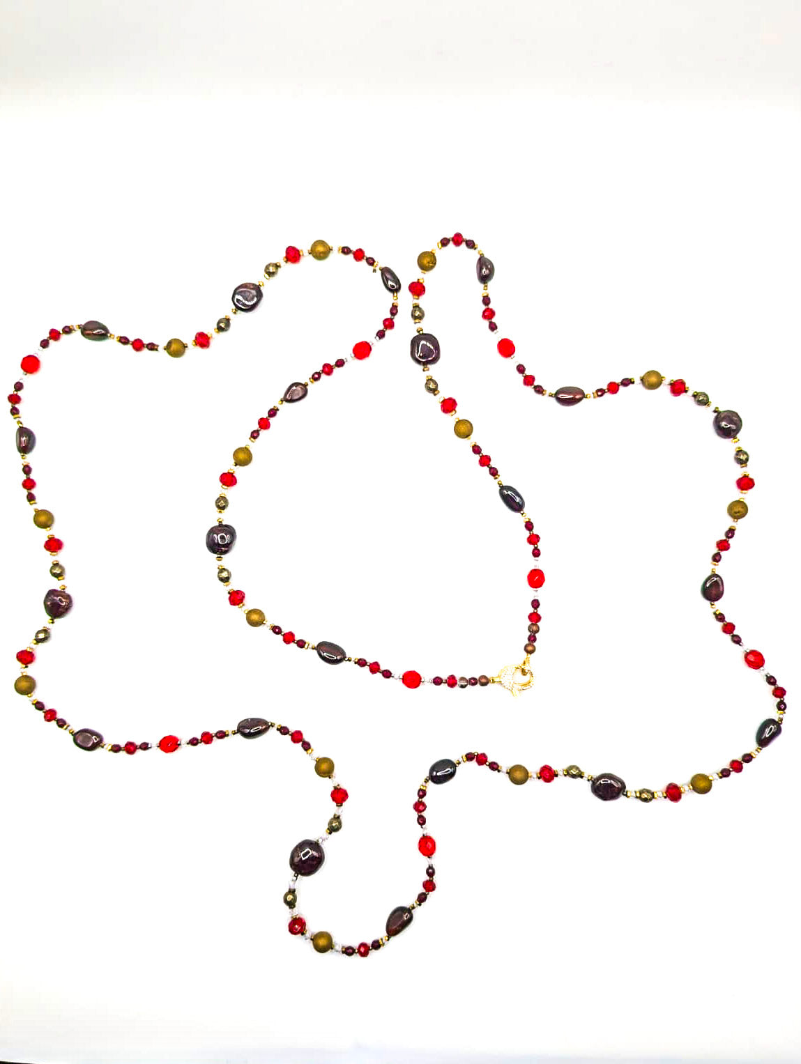 HAUTE : COSMOS Collection - Garnet, Pyrite, Hematite, Electroplated Quartz, Glass Necklace / H47