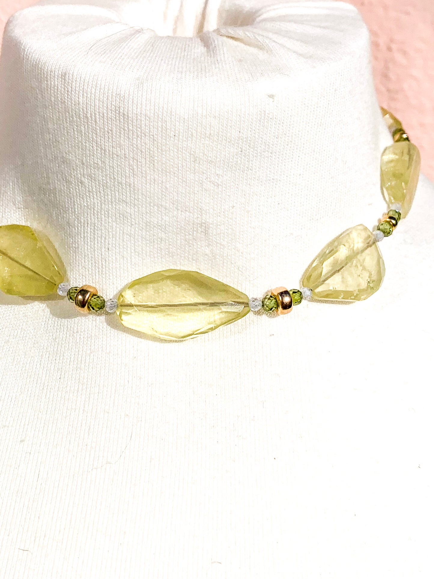 HAUTE : pale Citrine, Gold, Green & Clear Cubic Zirconia Necklace /H7
