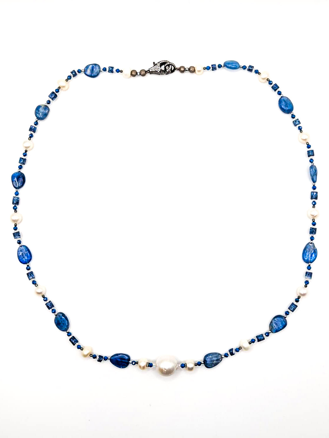HAUTE : Art Deco - Kyanite, Pearl, Hematite, CZ & Coral Necklace - Medium / H30AD