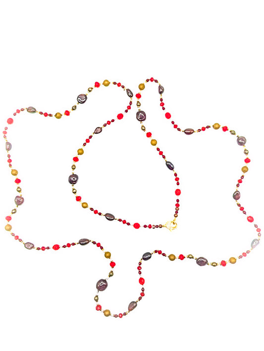 HAUTE : COSMOS Collection - Garnet, Pyrite, Hematite, Electroplated Quartz, Glass Necklace / H47