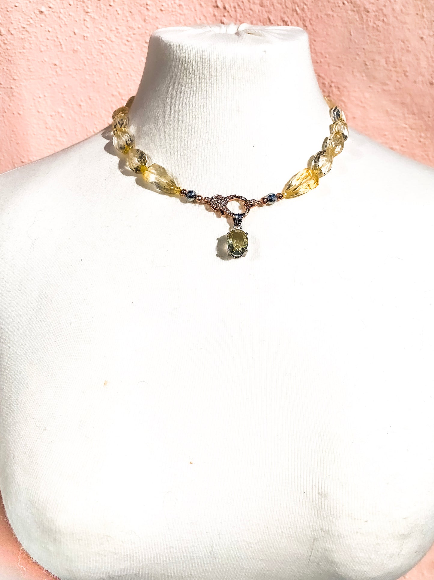 HAUTE : Pale Citrine, Lemon Quartz, Gold, Pearl & CZ Pendant Necklace /H8
