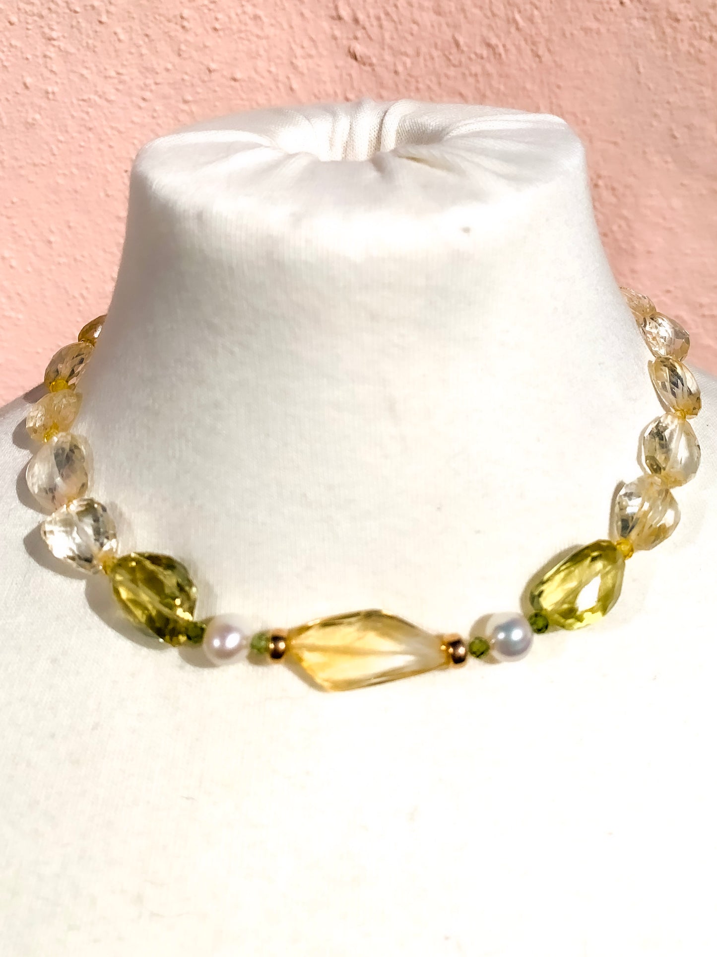 HAUTE : Pale Citrine, Lemon Quartz, Gold, Pearl & CZ Pendant Necklace /H8