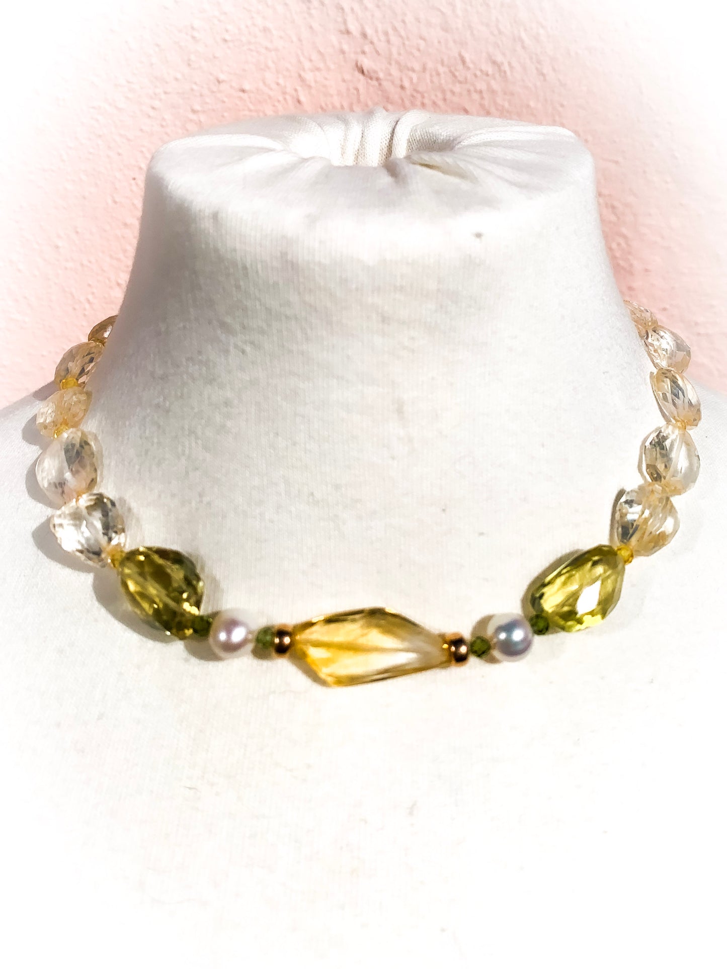 HAUTE : Pale Citrine, Lemon Quartz, Gold, Pearl & CZ Pendant Necklace /H8