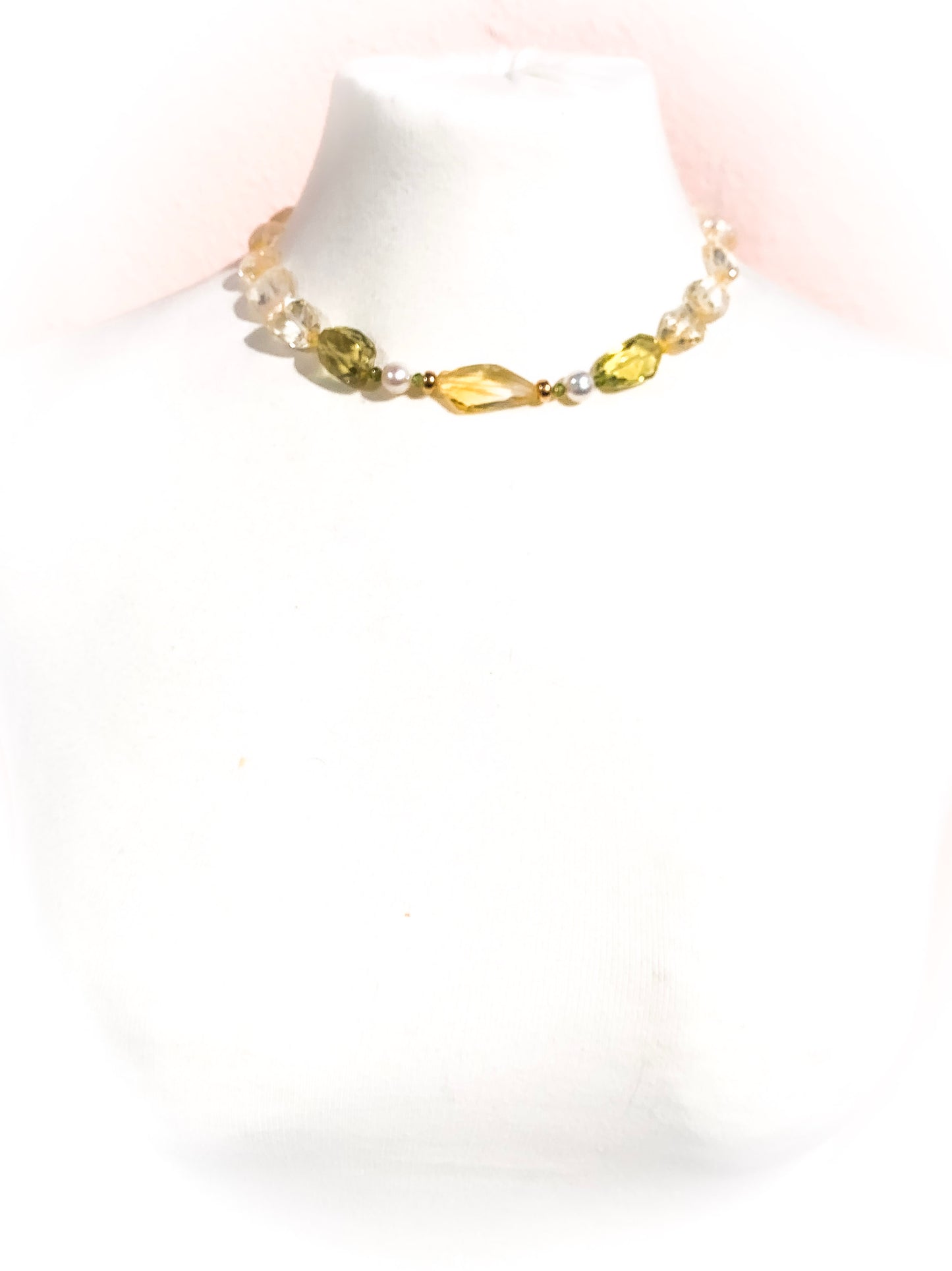 HAUTE : Pale Citrine, Lemon Quartz, Gold, Pearl & CZ Pendant Necklace /H8