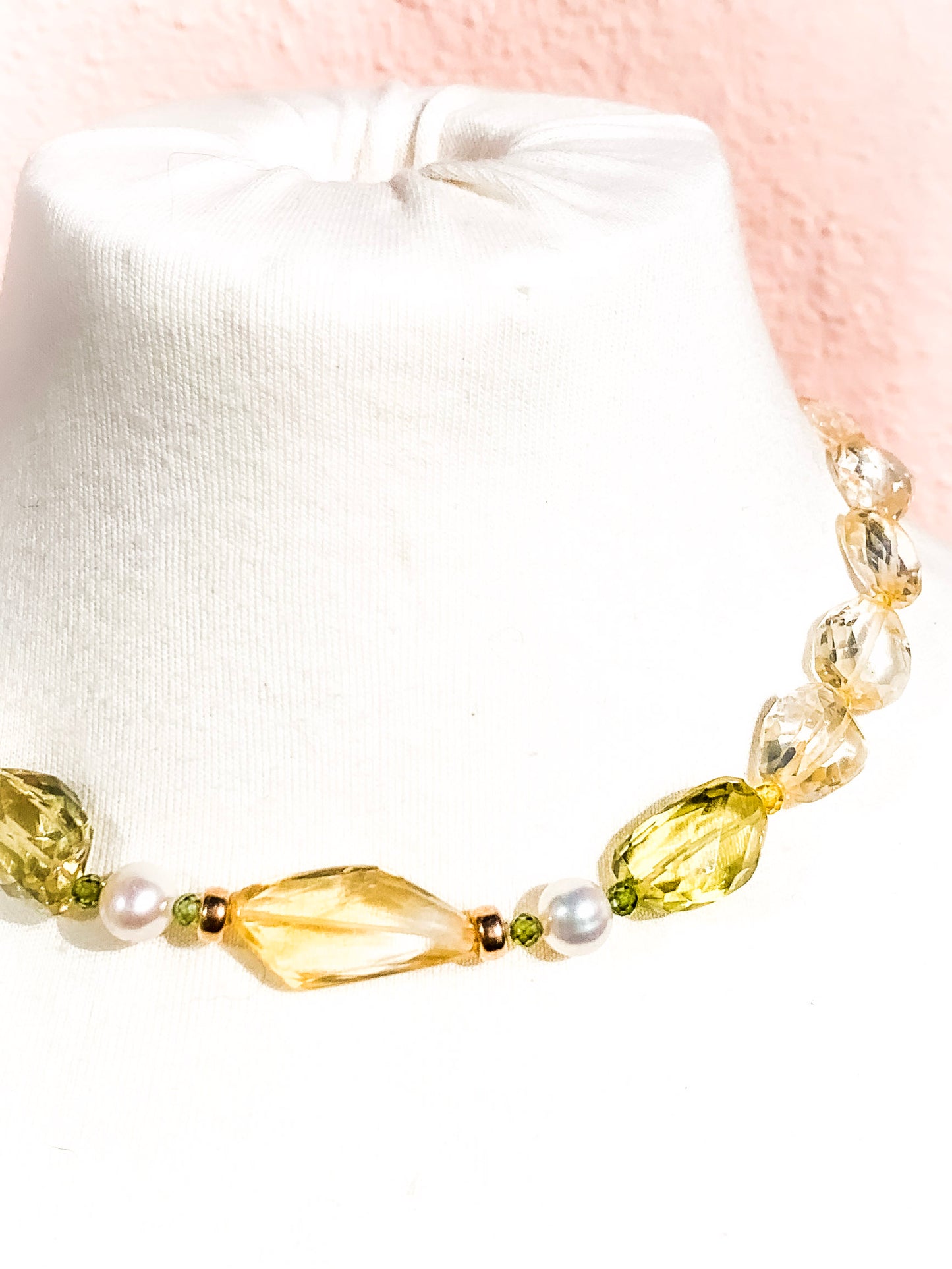 HAUTE : Pale Citrine, Lemon Quartz, Gold, Pearl & CZ Pendant Necklace /H8