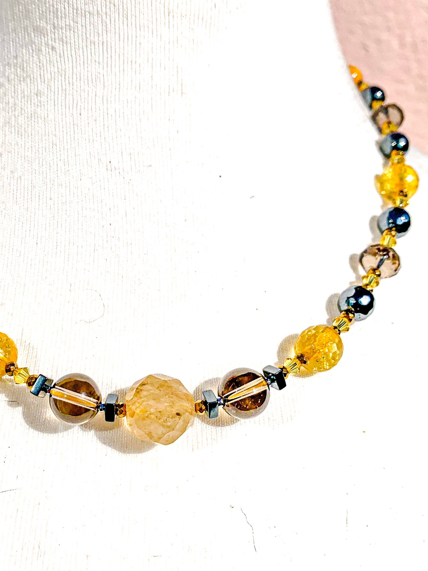 HAUTE : Citrine, Smokey Quartz, Rutilated Quartz, Hematite, Swarovski Crystal w/ 925 Vermeil Magnet Necklace /H16