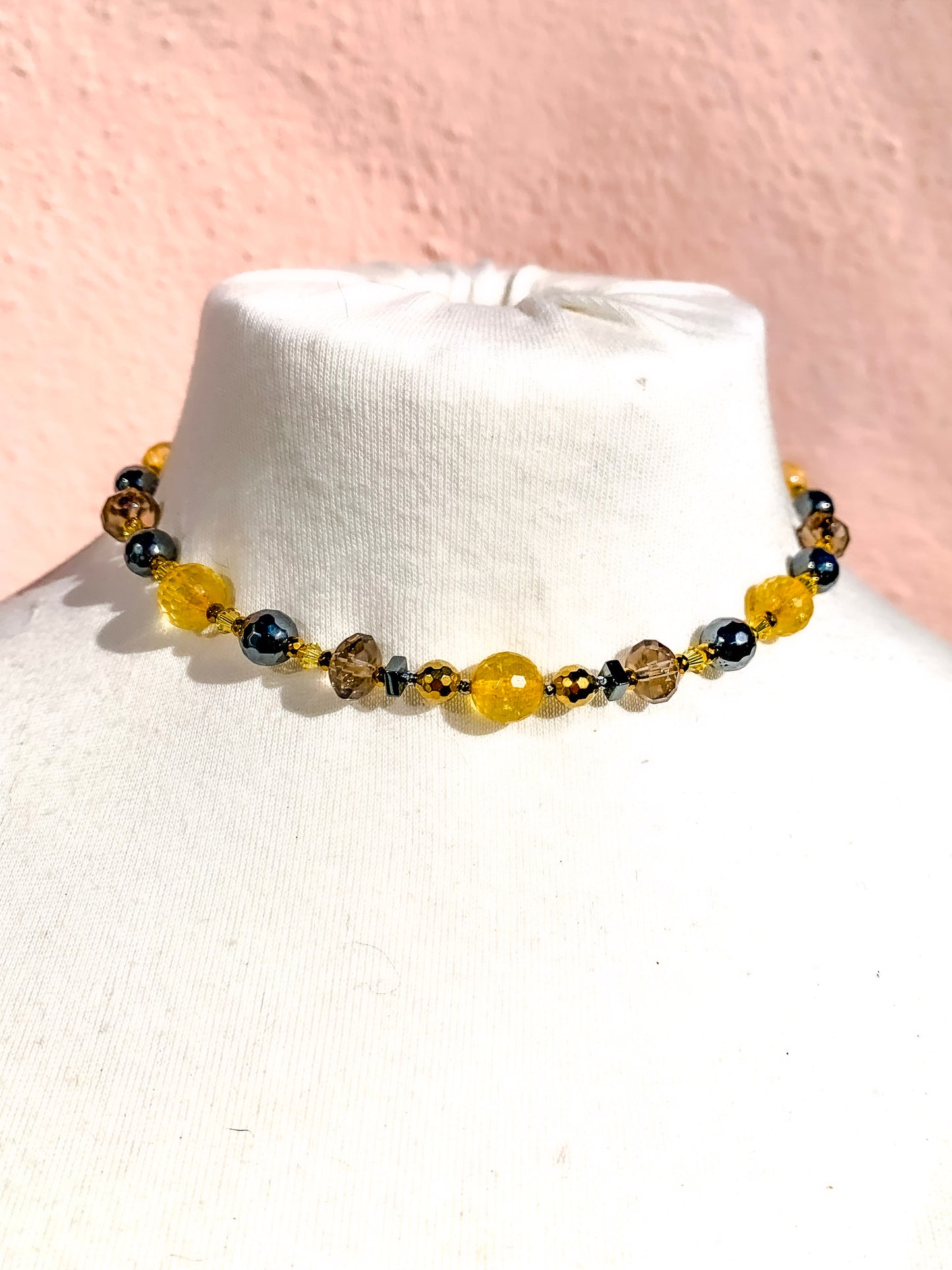 HAUTE : Smokey Quartz, Citrine, Hematite & Swarovski Crystal Necklace /H15