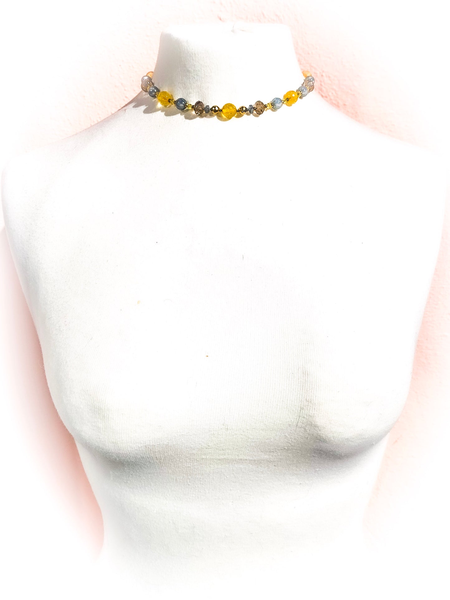 HAUTE : Smokey Quartz, Citrine, Hematite & Swarovski Crystal Necklace /H15