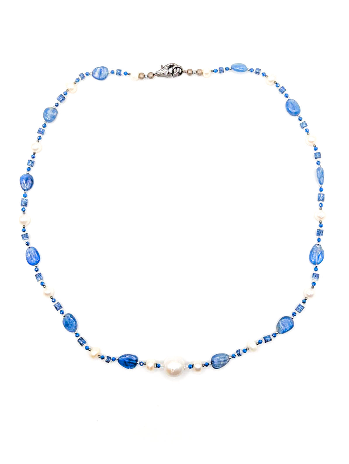 HAUTE : Art Deco - Kyanite, Pearl, Hematite, CZ & Coral Necklace - Medium / H30AD