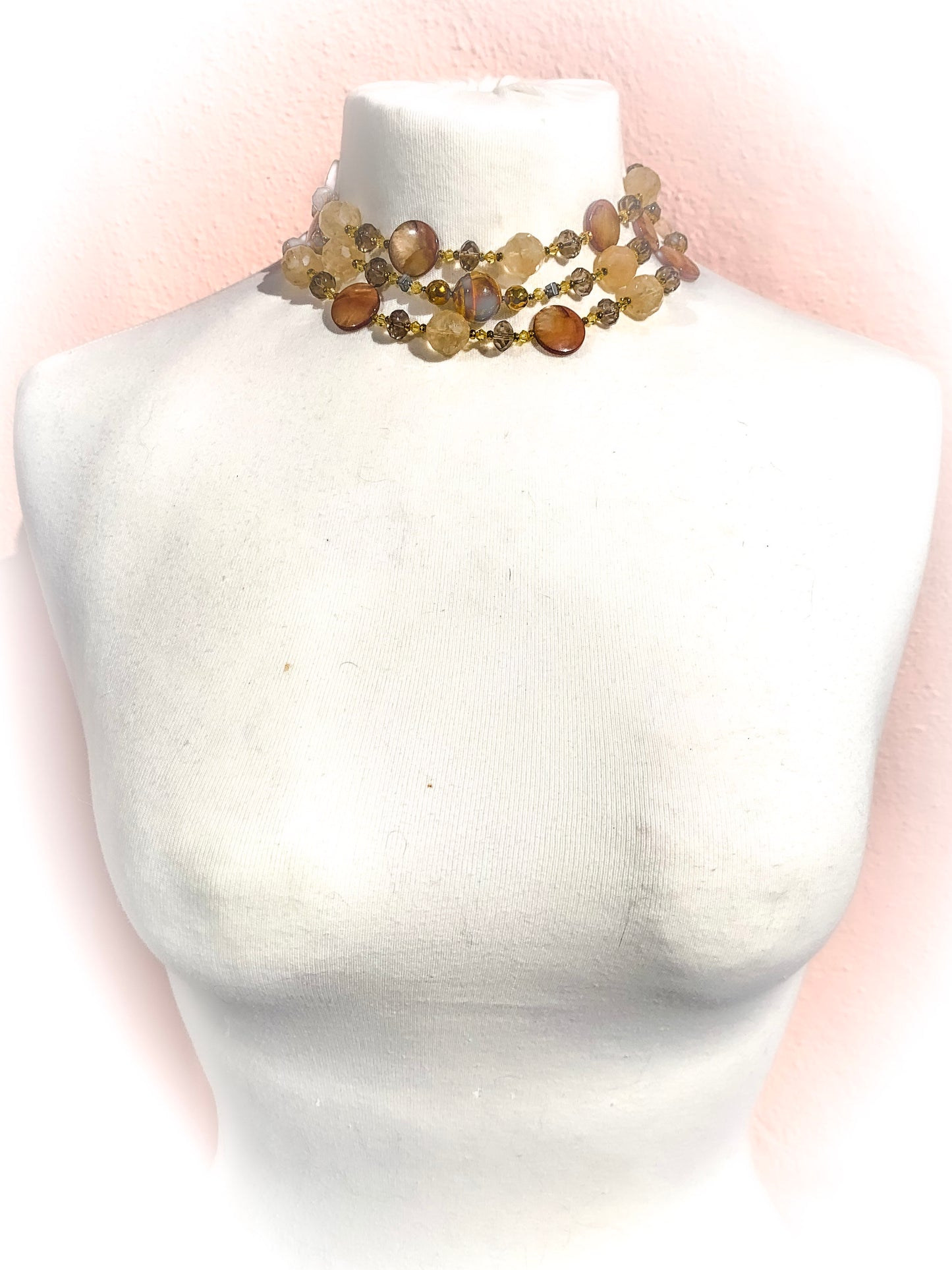 HAUTE : Smokey Quartz, Rutilated Quartz, Tigers Eye, Hematite, Swarovski Crystal & CZ, Mother of Pearl Necklace /H14