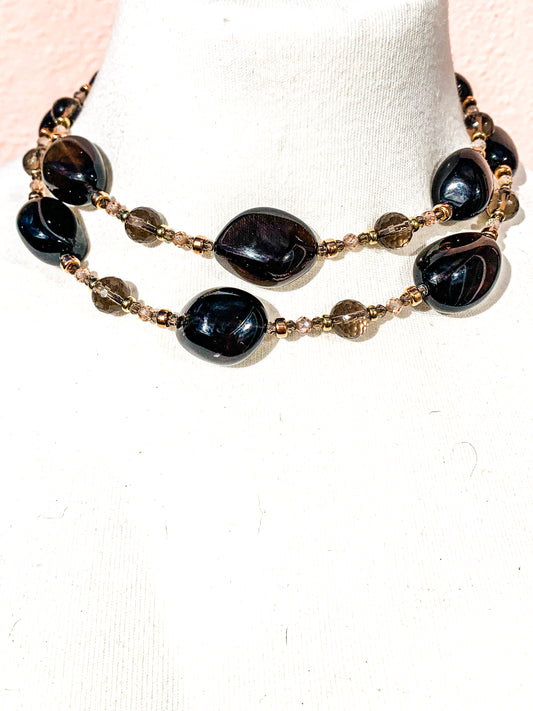 HAUTE : Smokey Quartz, Solid Yellow Gold, Rose Gold Filled, CZ Necklace / H26
