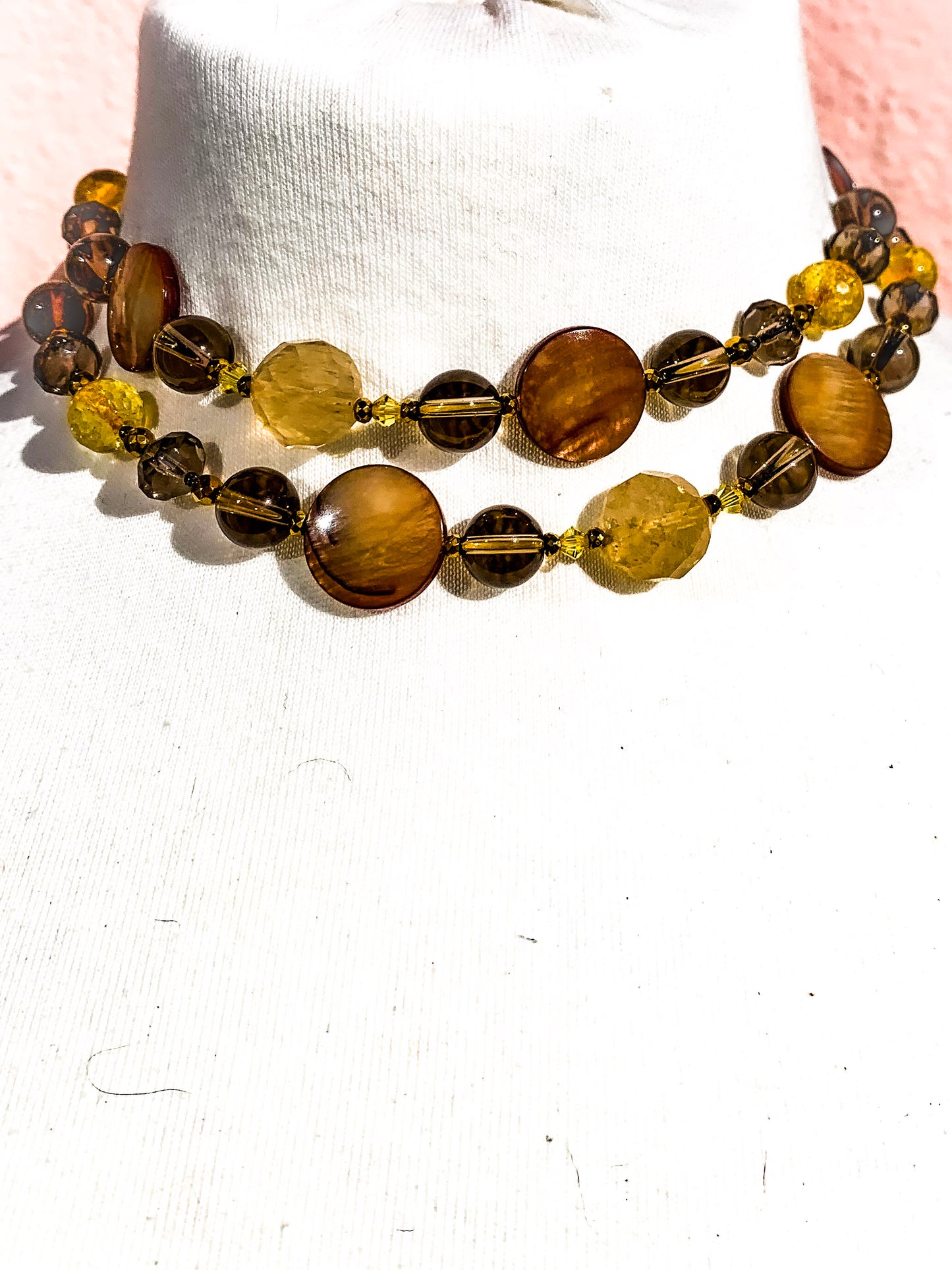 HAUTE : Smokey Quartz, Rutilated Quartz, Tigers Eye, Citrine, Hematite, Mother of Pearl Swarovski Crystal, CZ Necklace /H13