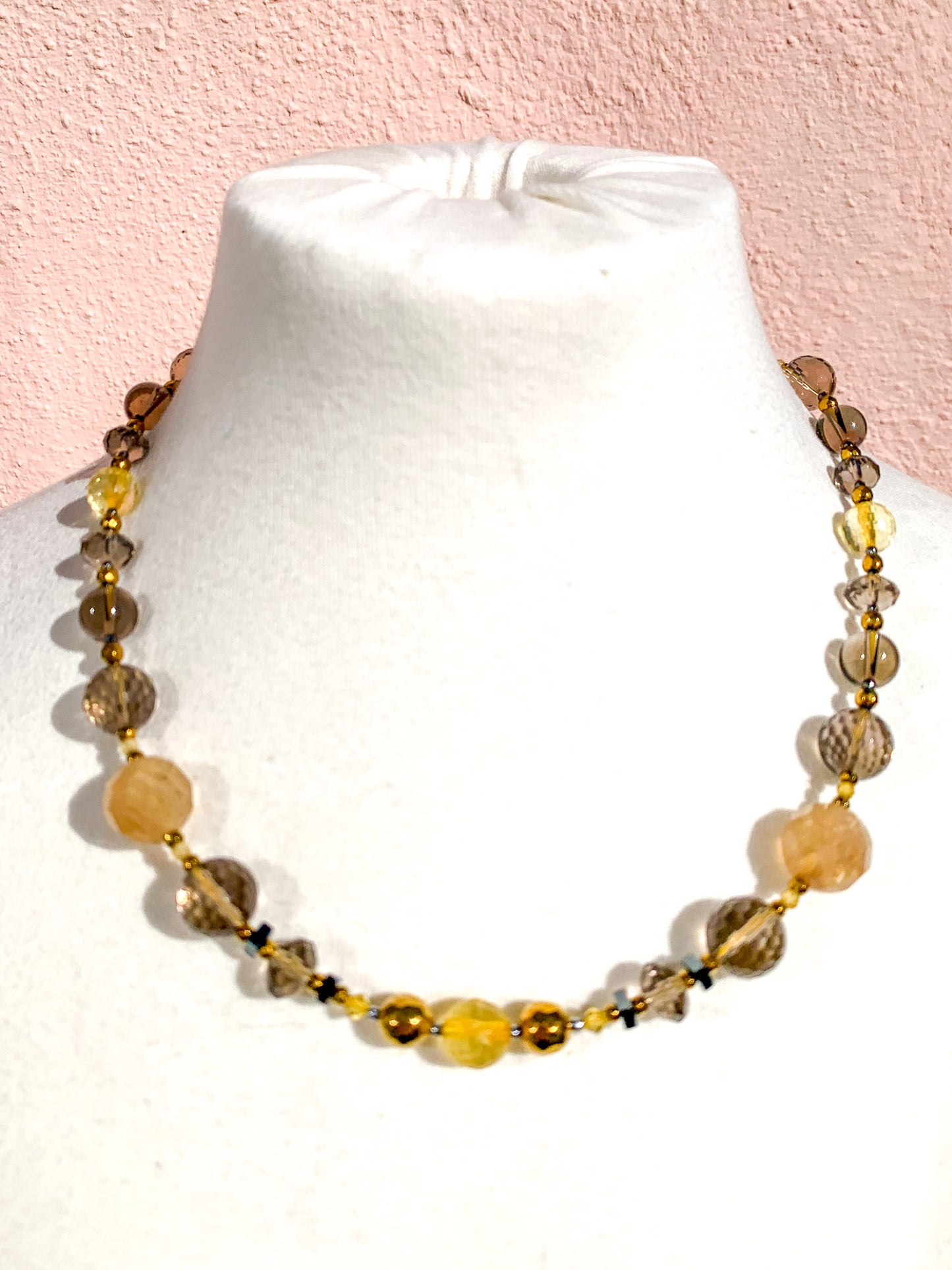 HAUTE : Rutilated Quartz, Smokey Quartz, Citrine, Hematite, CZ Necklace /H12