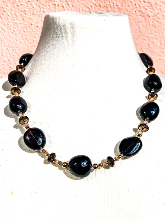 HAUTE - Smokey Quartz, Solid Yellow Gold, Rose Gold Filled, CZ Necklace / H 25