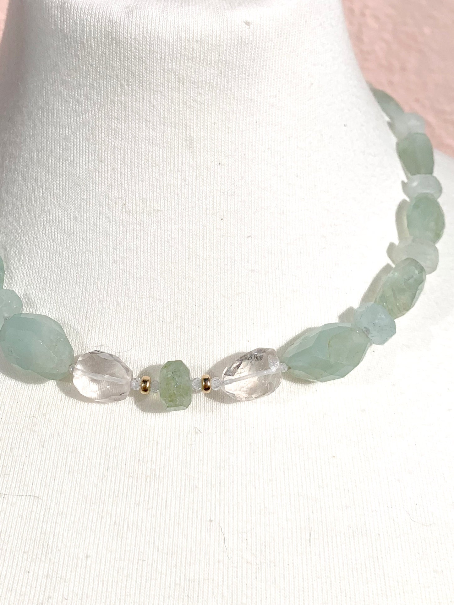 HAUTE : Aquamarine, Rock Crystal, Solid Gold, Silver & Oxidised Silver Hematite & Cubic Zirconia Pendant (Detachable) Necklace / H43