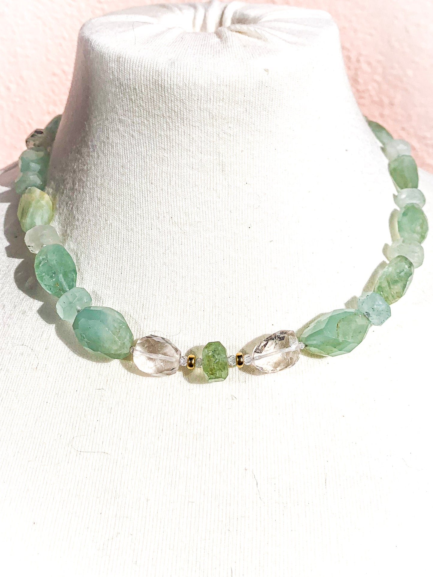 HAUTE : Aquamarine, Rock Crystal, Solid Gold, Silver & Oxidised Silver Hematite & Cubic Zirconia Pendant (Detachable) Necklace / H43