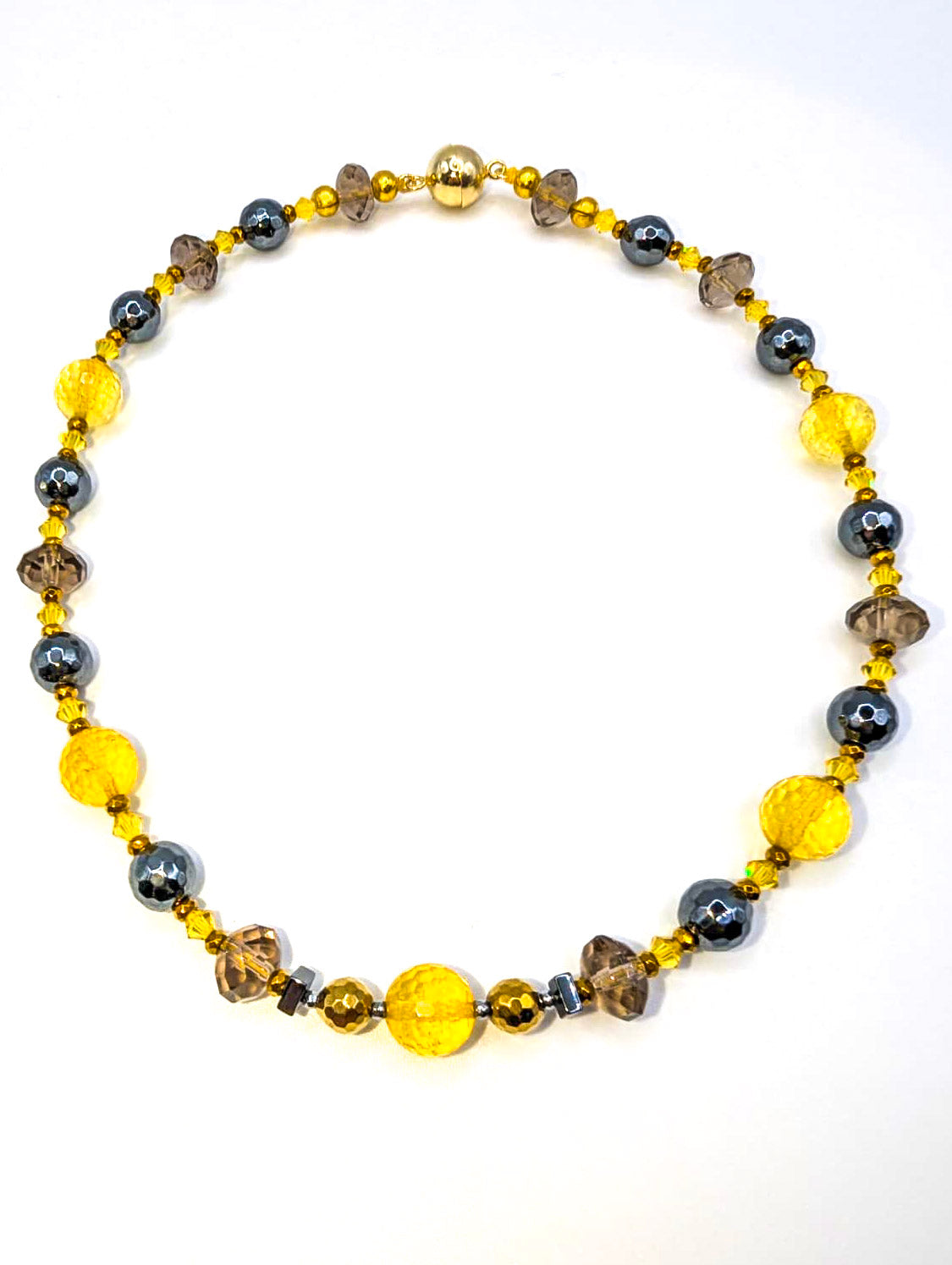 HAUTE : Smokey Quartz, Citrine, Hematite & Swarovski Crystal Necklace /H15