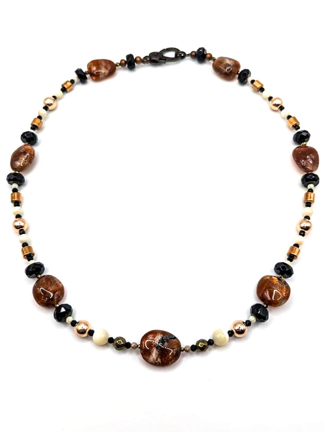 HAUTE - Onyx, Sunstone, Pyrite, Hematite, CZ, Mother of Pearl Necklace /H20