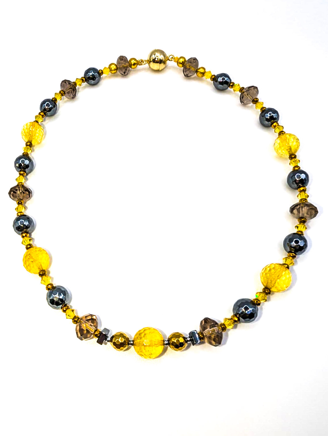 HAUTE : Smokey Quartz, Citrine, Hematite & Swarovski Crystal Necklace /H15