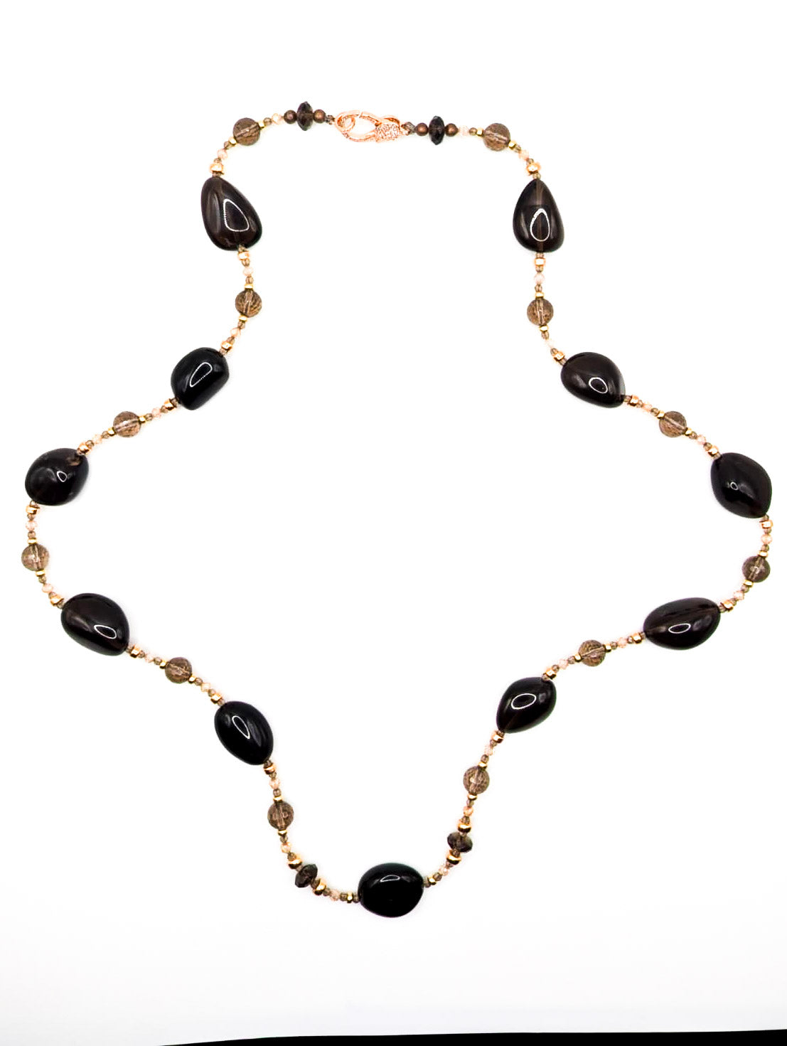 HAUTE : Smokey Quartz, Solid Yellow Gold, Rose Gold Filled, CZ Necklace / H26