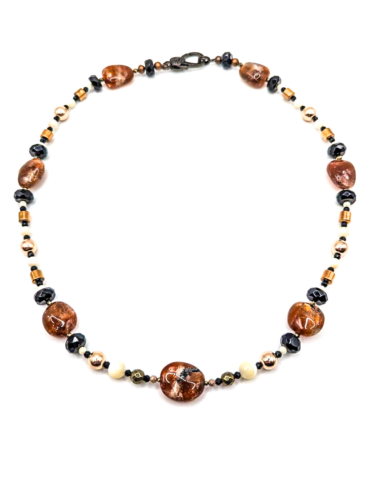HAUTE - Onyx, Sunstone, Pyrite, Hematite, CZ, Mother of Pearl Necklace /H20