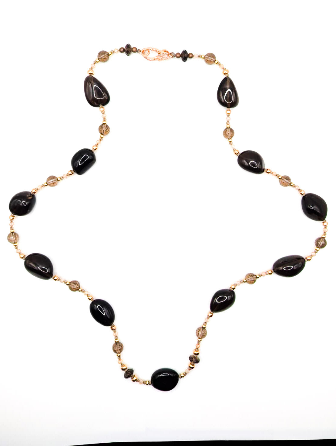 HAUTE : Smokey Quartz, Solid Yellow Gold, Rose Gold Filled, CZ Necklace / H26