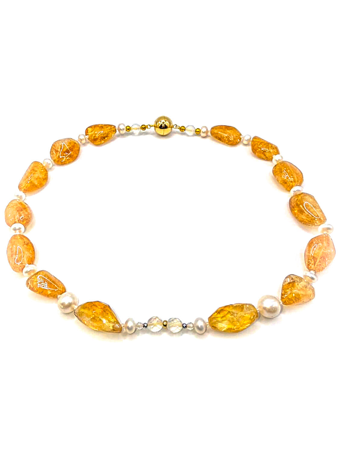 HAUTE : Art Deco - Citrine, Pearl, Solid Gold, CZ, Hematite, Frosted Crystal Necklace - Medium. /H3AD