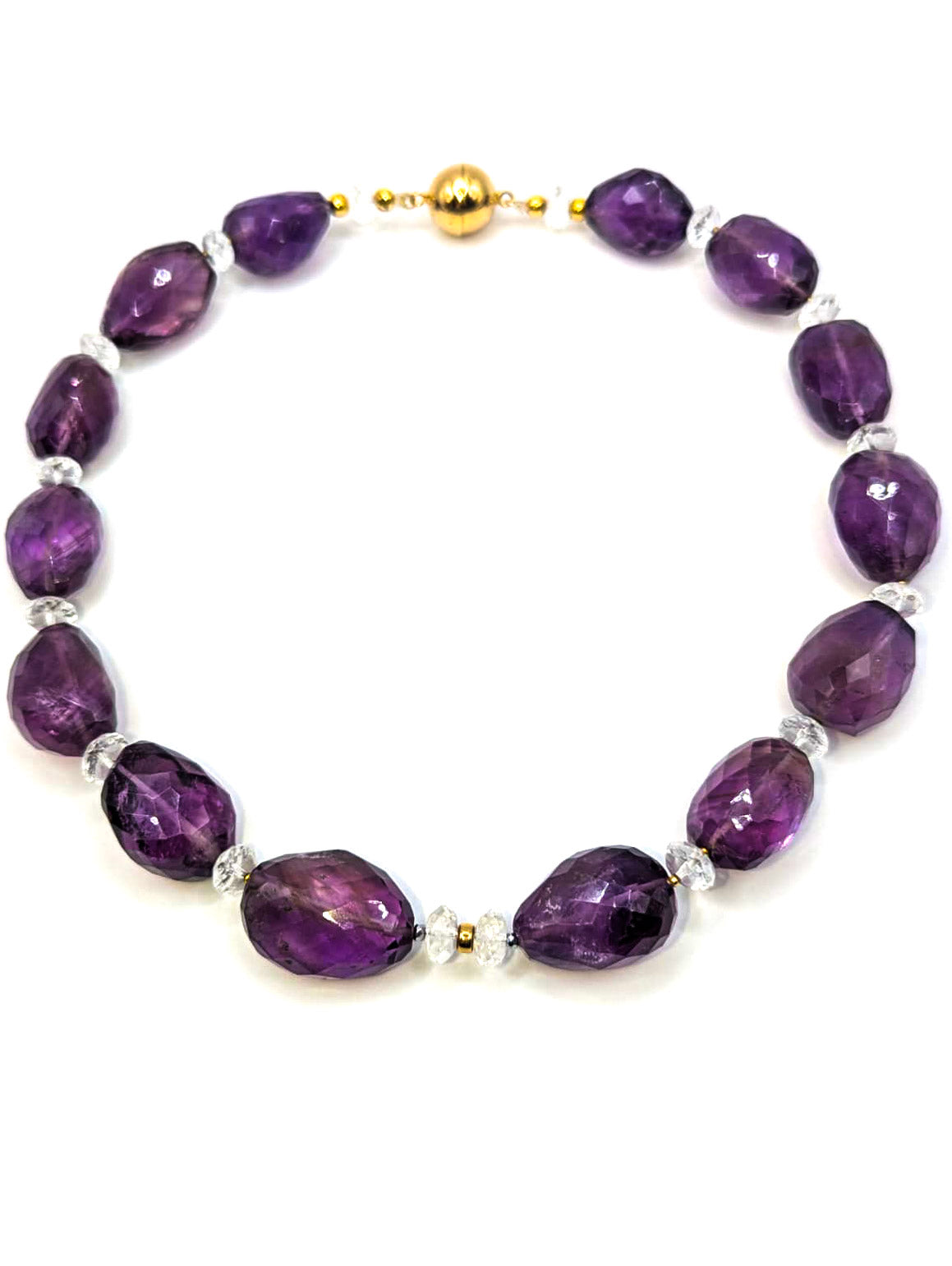 HAUTE : Amethyst, Rock Crystal, Hematite, Solid Gold Necklace / H36