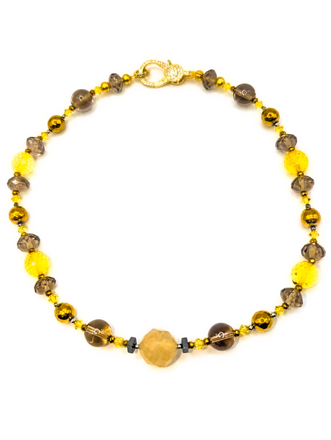 HAUTE : Citrine, Smokey Quartz, Rutilated Quartz, Hematite, Swarovski Crystal w/ 925 Vermeil Magnet Necklace /H16