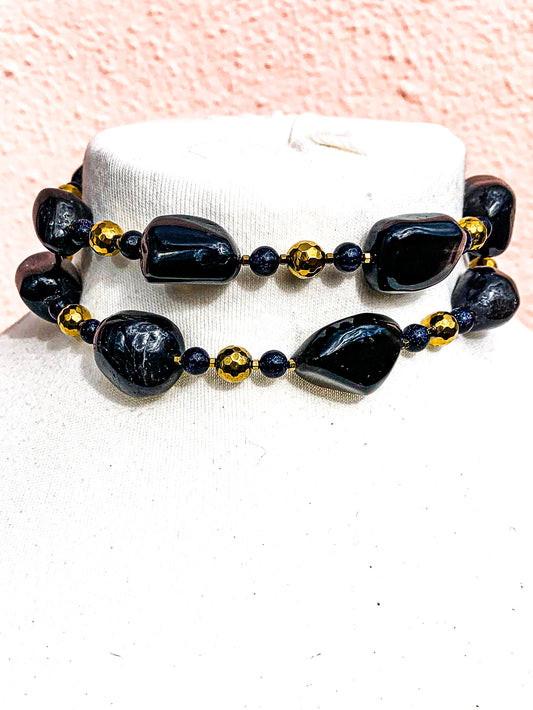 HAUTE : Iolite, Hematite, Goldstone Necklace / H35