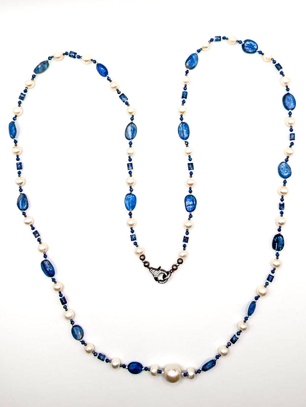 HAUTE : Art Deco - Kyanite, Pearl, Hematite, CZ, Coral Necklace - Long / H31AD
