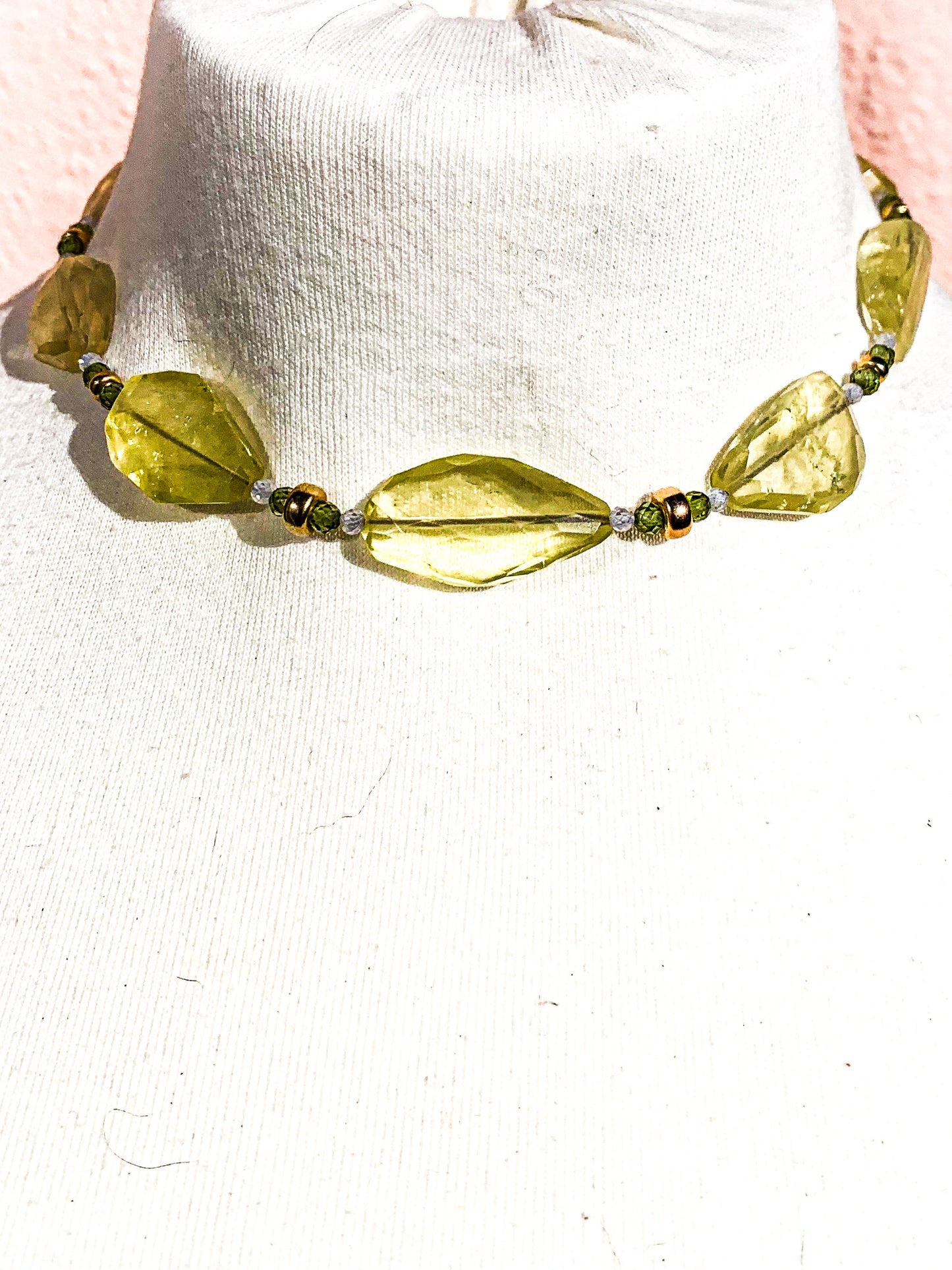 HAUTE : pale Citrine, Gold, Green & Clear Cubic Zirconia Necklace /H7