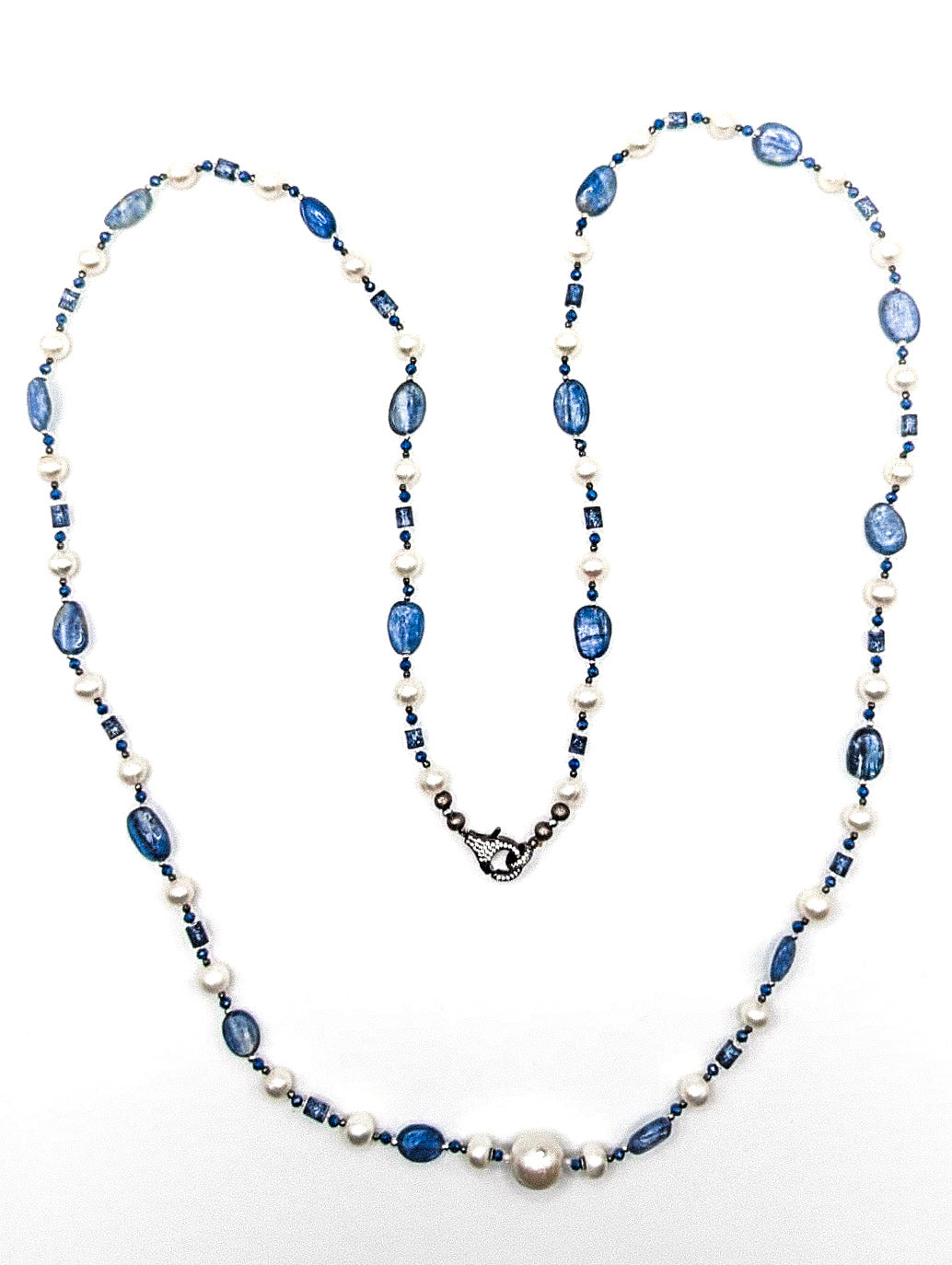 HAUTE : Art Deco - Kyanite, Pearl, Hematite, CZ, Coral Necklace - Long / H31AD