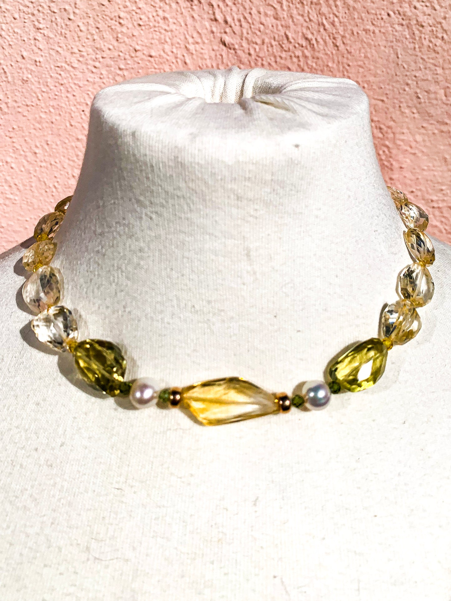 HAUTE : Pale Citrine, Lemon Quartz, Gold, Pearl & CZ Pendant Necklace /H8
