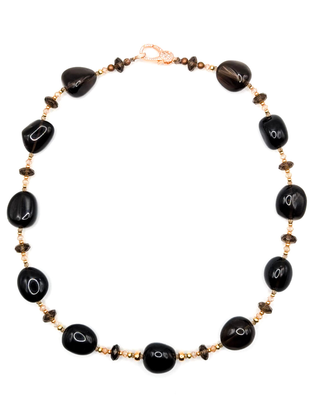 HAUTE - Smokey Quartz, Solid Yellow Gold, Rose Gold Filled, CZ Necklace / H 25