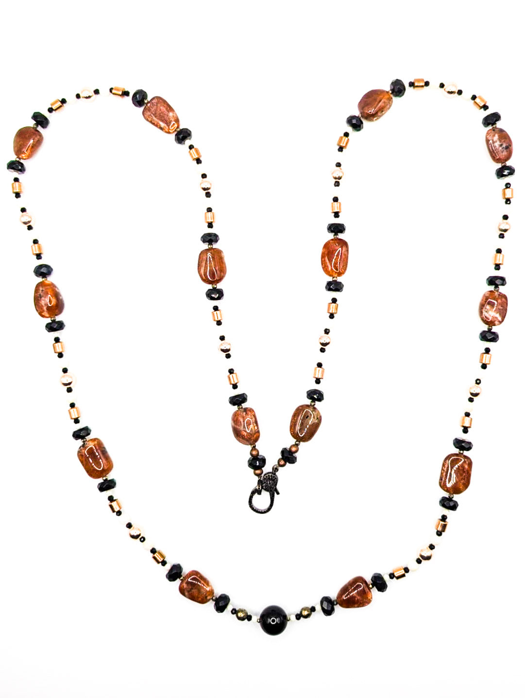 HAUTE - Onyx, Sunstone, Pyrite, Hematite, CZ, Mother of Pearl Necklace /H21