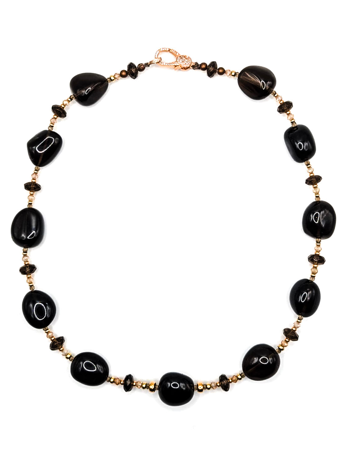 HAUTE - Smokey Quartz, Solid Yellow Gold, Rose Gold Filled, CZ Necklace / H 25