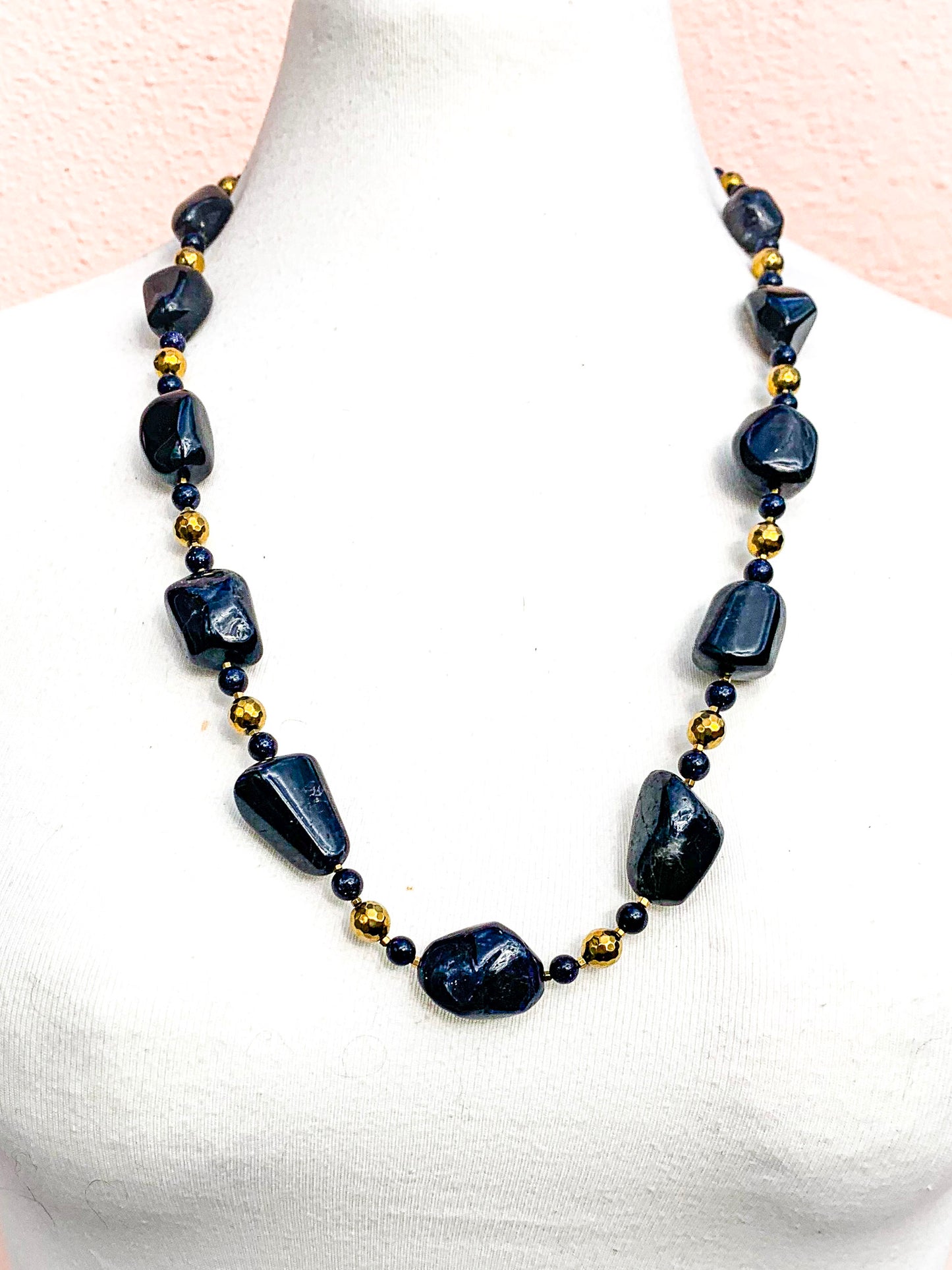 HAUTE : Iolite, Hematite, Goldstone Necklace / H35