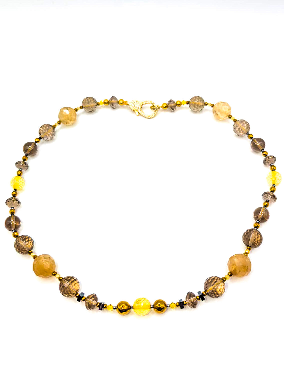 HAUTE : Rutilated Quartz, Smokey Quartz, Citrine, Hematite, CZ Necklace /H12