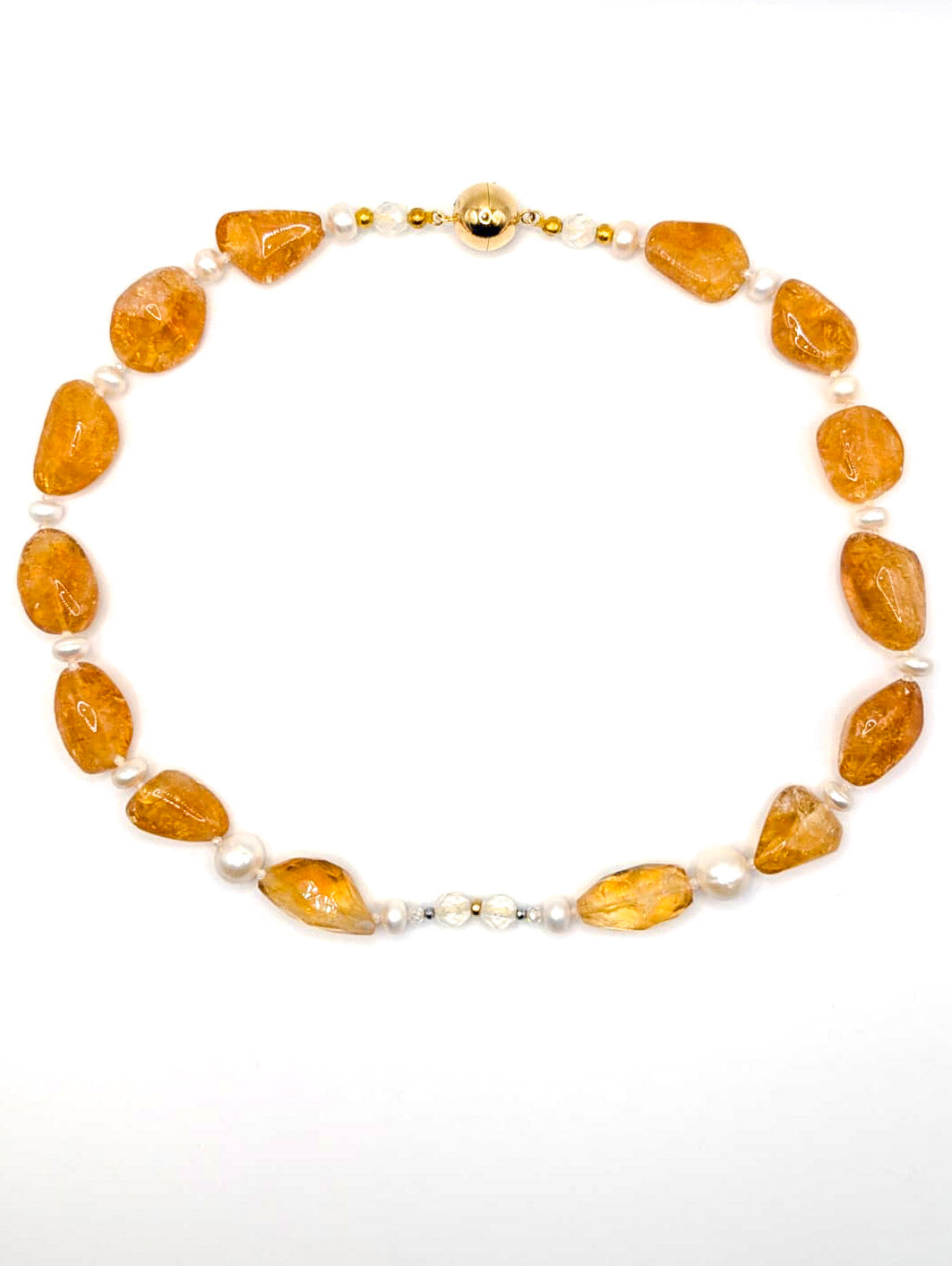 HAUTE : Art Deco - Citrine, Pearl, Solid Gold, CZ, Hematite, Frosted Crystal Necklace - Medium. /H3AD