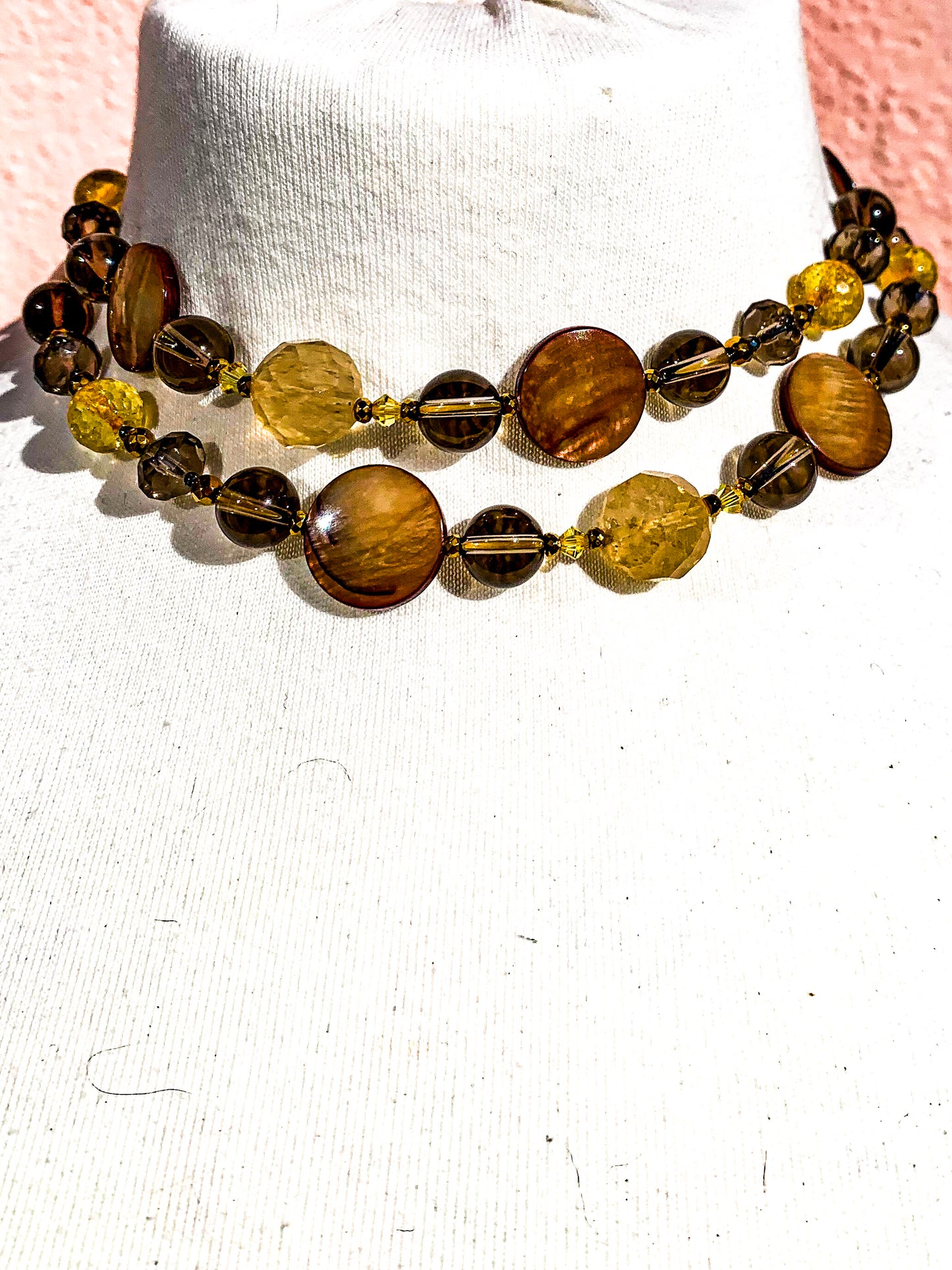 HAUTE : Smokey Quartz, Rutilated Quartz, Tigers Eye, Citrine, Hematite, Mother of Pearl Swarovski Crystal, CZ Necklace /H13