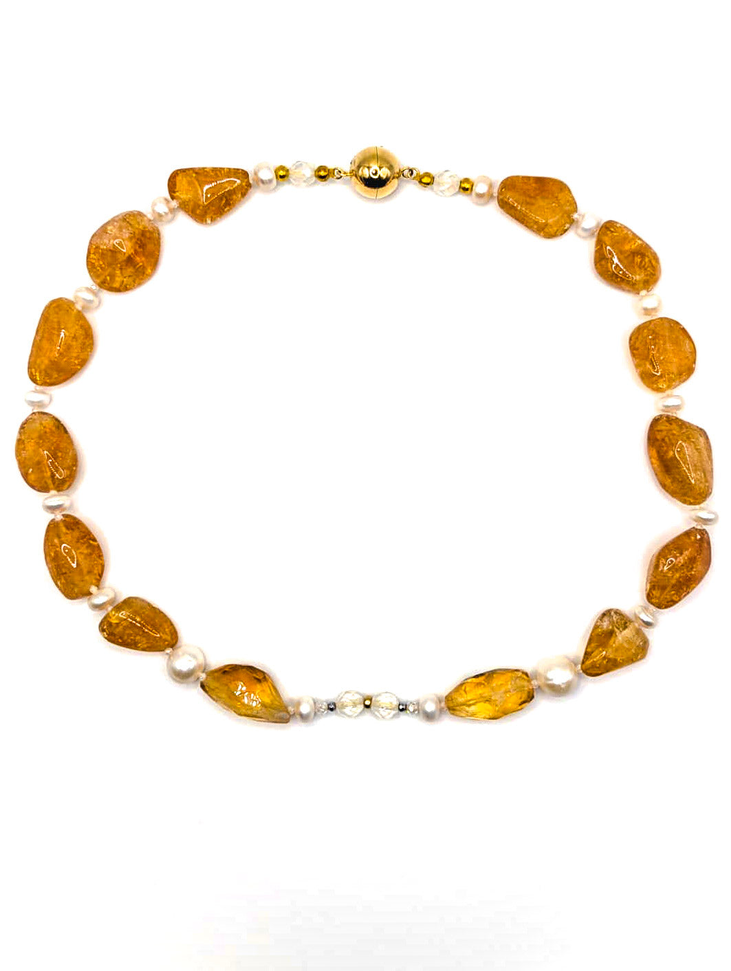 HAUTE : Art Deco - Citrine, Pearl, Solid Gold, CZ, Hematite, Frosted Crystal Necklace - Medium. /H3AD