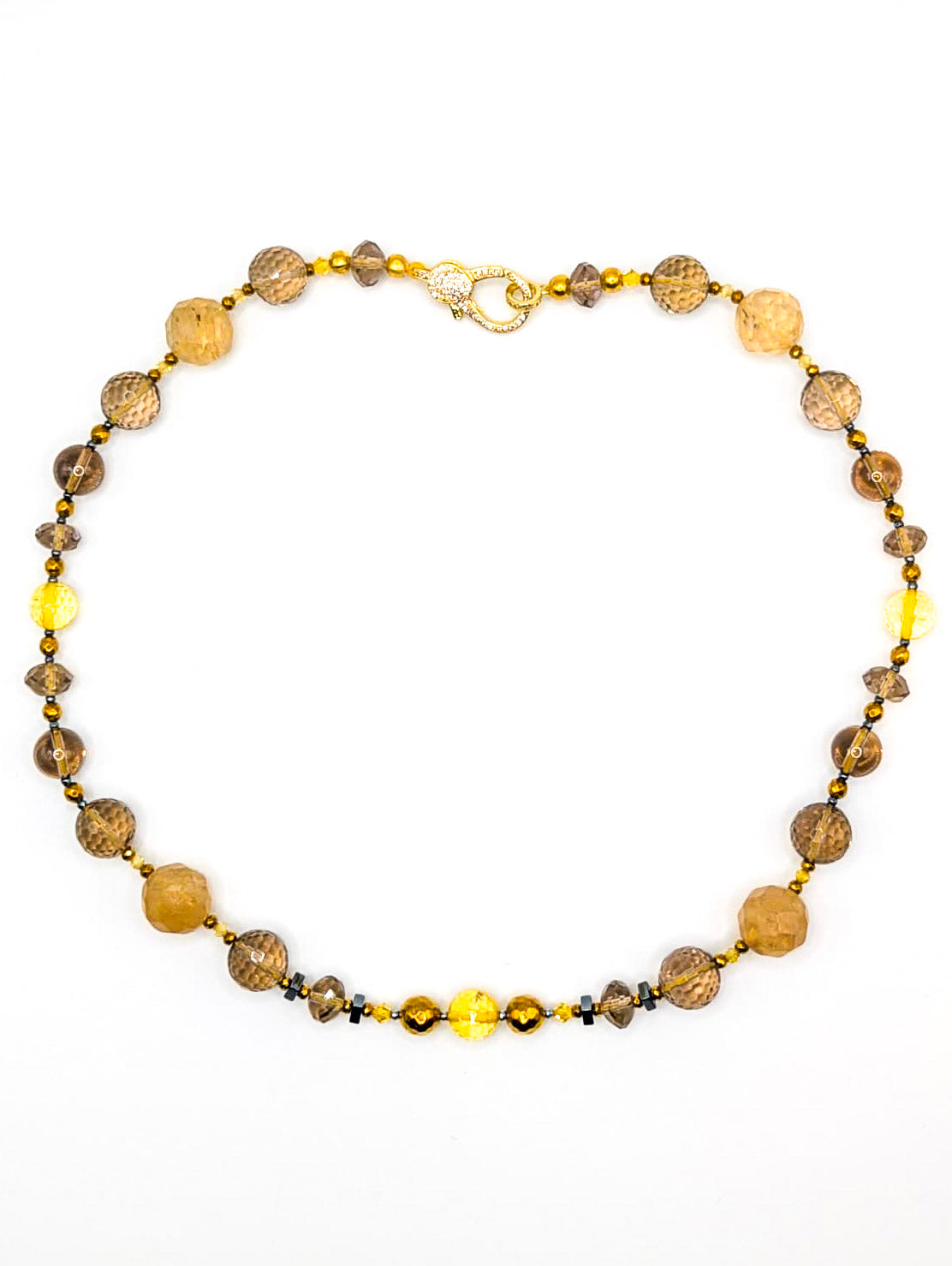 HAUTE : Rutilated Quartz, Smokey Quartz, Citrine, Hematite, CZ Necklace /H12