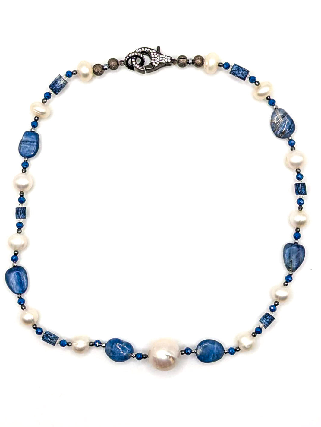 HAUTE : Art Deco - Kyanite, Pearl, Hematite, CZ, Coral Necklace - Short /H29AD