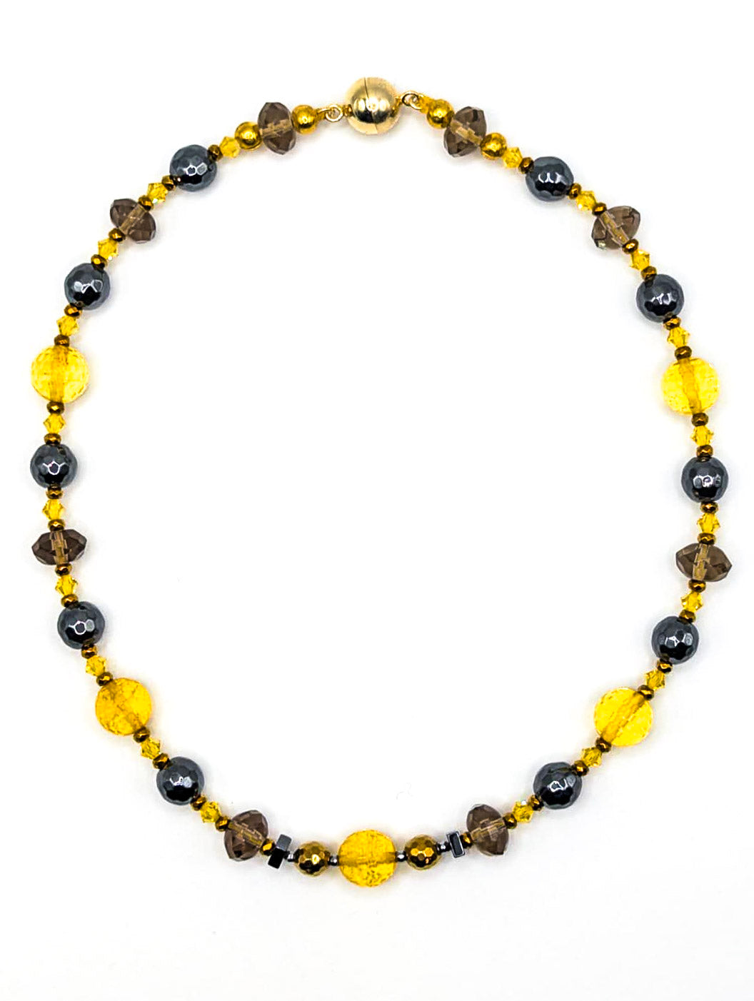 HAUTE : Smokey Quartz, Citrine, Hematite & Swarovski Crystal Necklace /H15