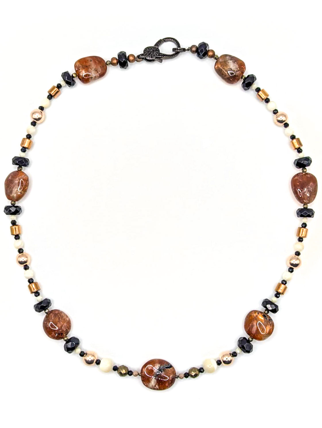 HAUTE - Onyx, Sunstone, Pyrite, Hematite, CZ, Mother of Pearl Necklace /H20