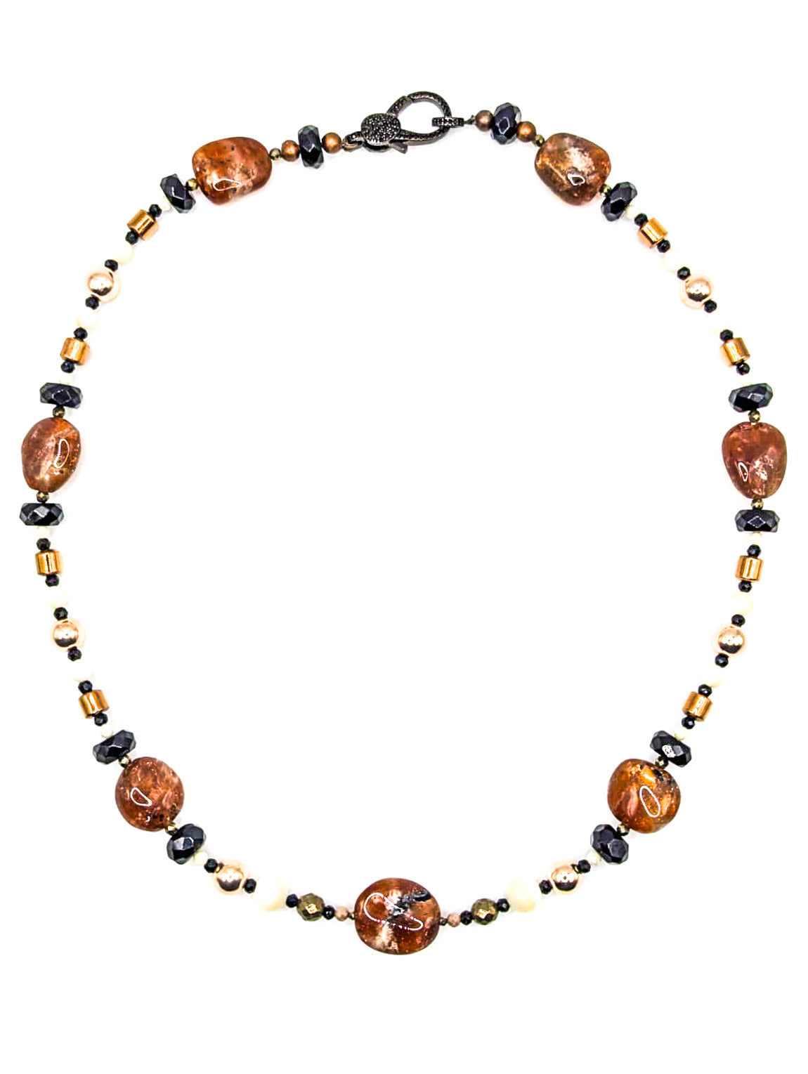 HAUTE - Onyx, Sunstone, Pyrite, Hematite, CZ, Mother of Pearl Necklace /H20