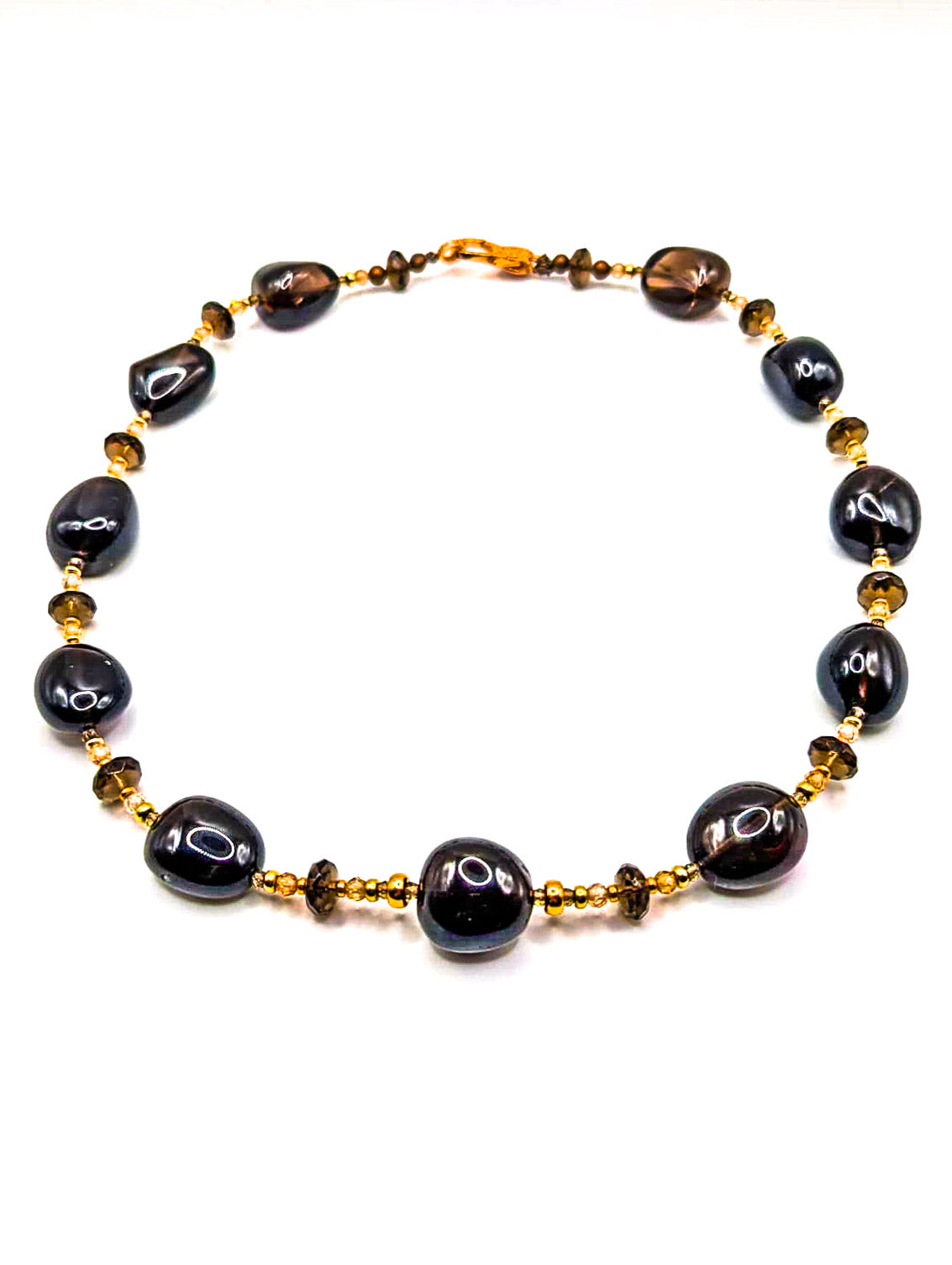 HAUTE - Smokey Quartz, Solid Yellow Gold, Rose Gold Filled, CZ Necklace / H 25