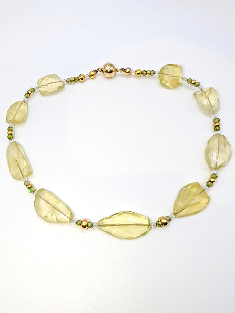 HAUTE : pale Citrine, Gold, Green & Clear Cubic Zirconia Necklace /H7